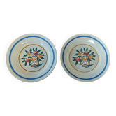 Pair of flat earthenware plates, ironstone, FD, Aunis decor
