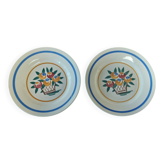 Pair of flat earthenware plates, ironstone, FD, Aunis decor