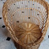 Set of 2 vintage 1970s rattan children's armchairs with orange cushions