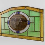 Art Deco Stained Glass Panel Depicting Runners in Motion, Belgium ca. 1910