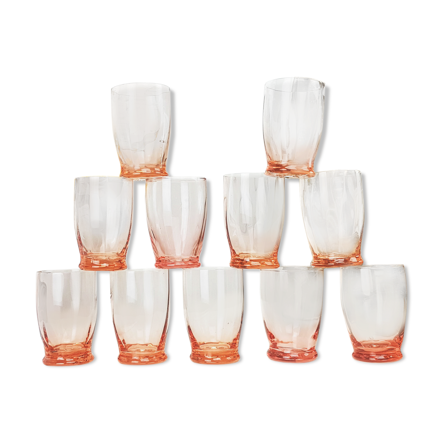 Lot of 11 vintage verrine pink glass liqueur glasses