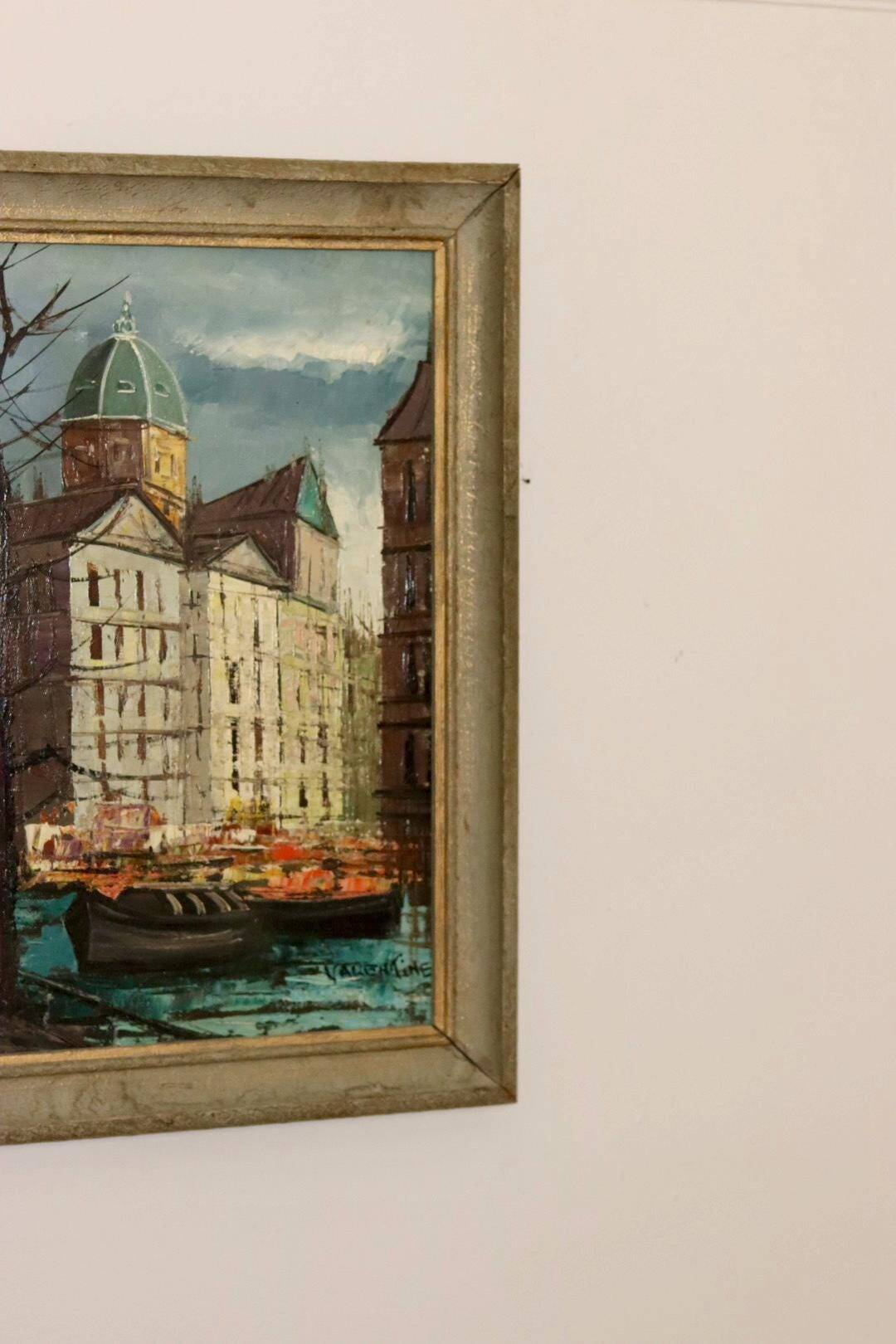 Oil painting on Swedish canvas "City and Canal" by Valentine