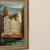 Swedish Oil On Canvas Painting "City and Canal" by Valentine
