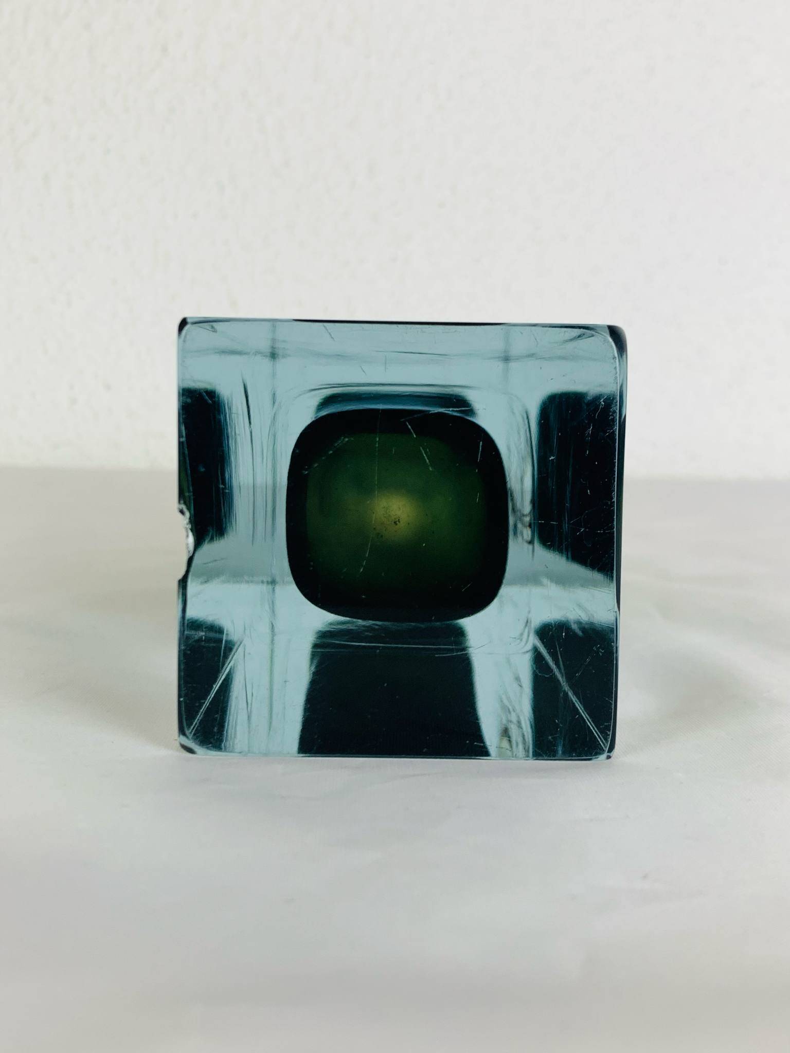 Sommerso Murano green vase 25 cm, soliflore, vintage