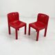 Set of 4 red chairs model 4875 by Carlo Bartoli for Kartell, 1970