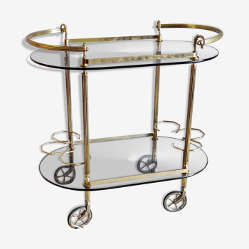 Serving table in brass and smoked glass – 60s/70s