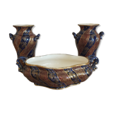 Sarreguemines trim 3 pcs Planter & vases blue, burgundy and gold