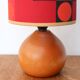 Wooden lamp, lampshade graphic fabric, 70s