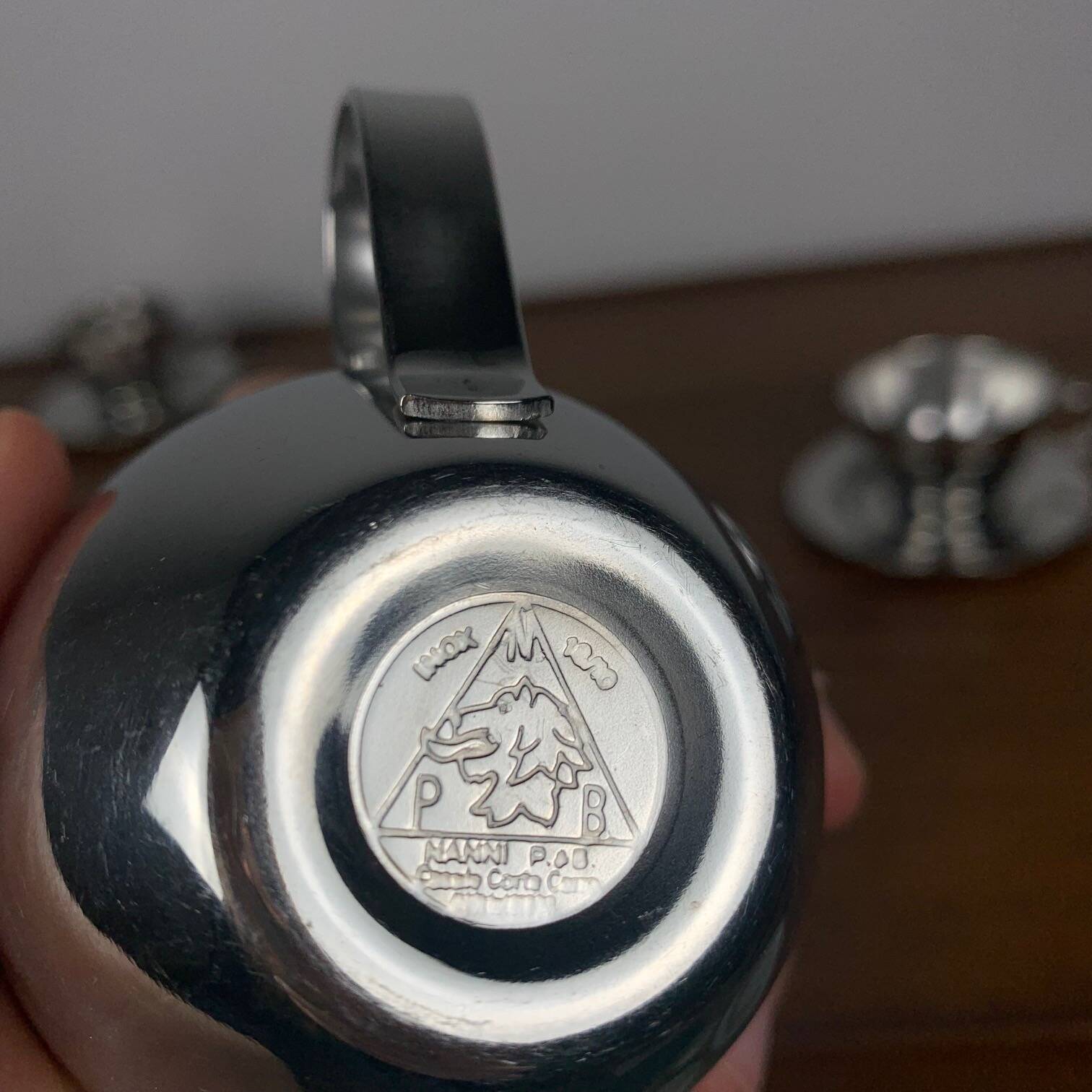 Set of 6 vintage stainless steel coffee cups, 1970