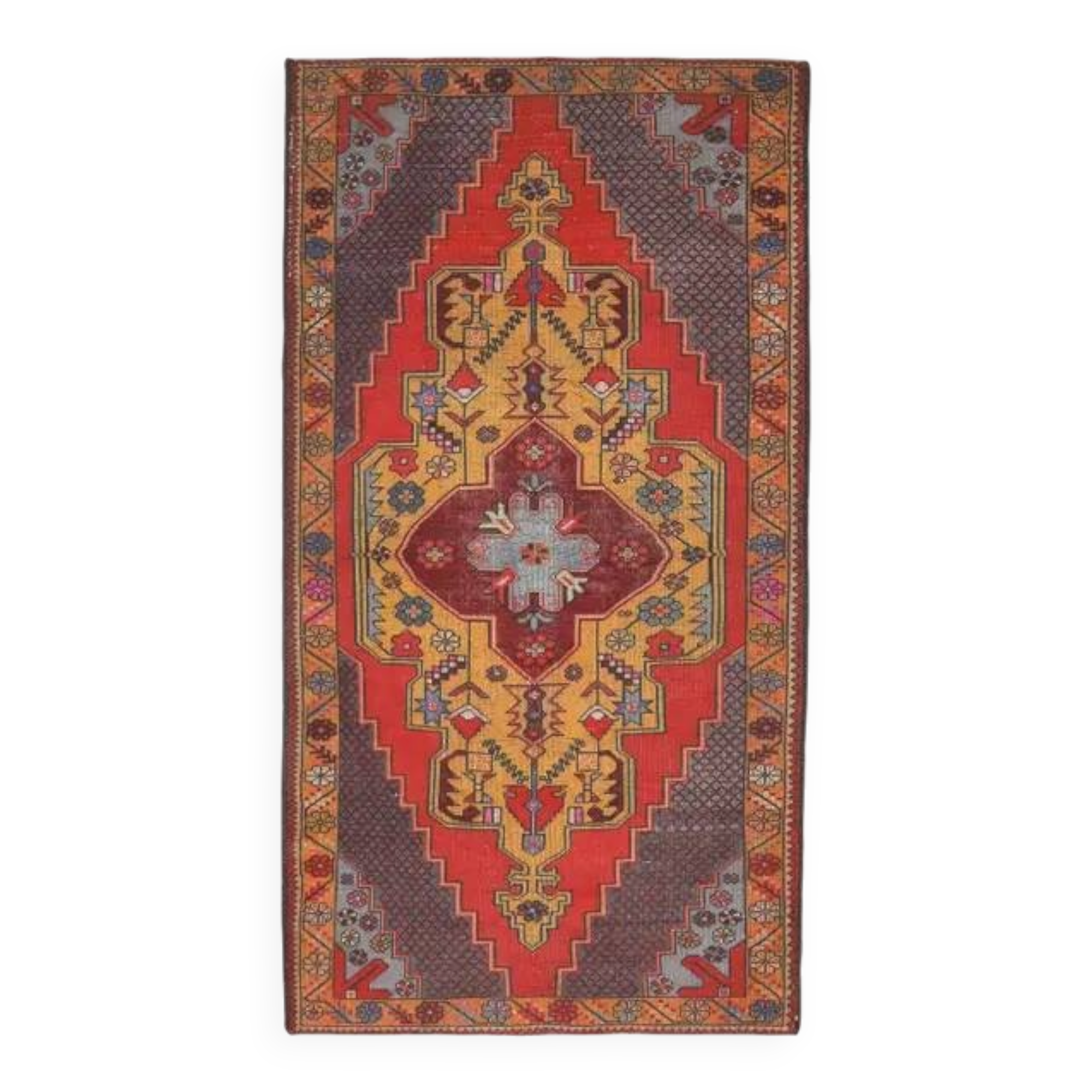 1970s Vintage Turkish Hand-Knotted Wool Cotton Red Runner Rug 145x278