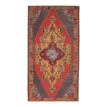 1970s Vintage Turkish Hand-Knotted Wool Cotton Red Runner Rug 145x278