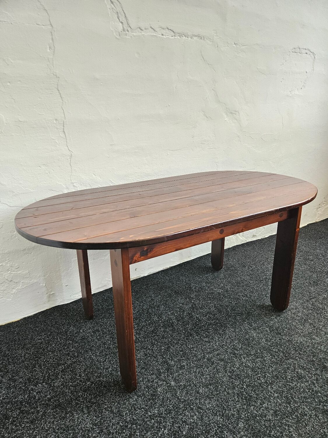Stained Solid Larch Dining Table for Six by Mária Szedleczky, 1970s