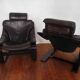 Pair of Scandinavian armchairs and footrests