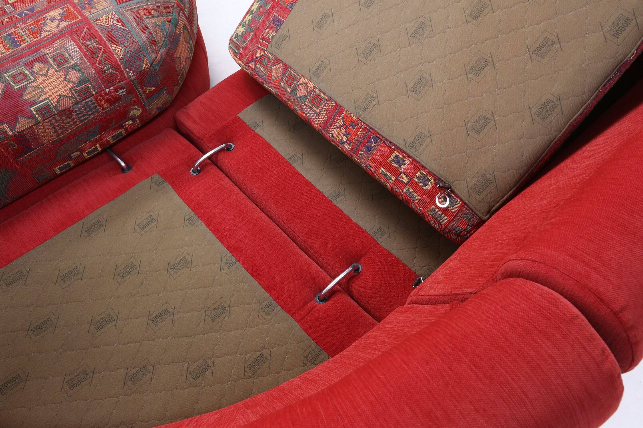 Modular Sofa in Red and Patterned Upholstery by Roche Bobois, France 1980s