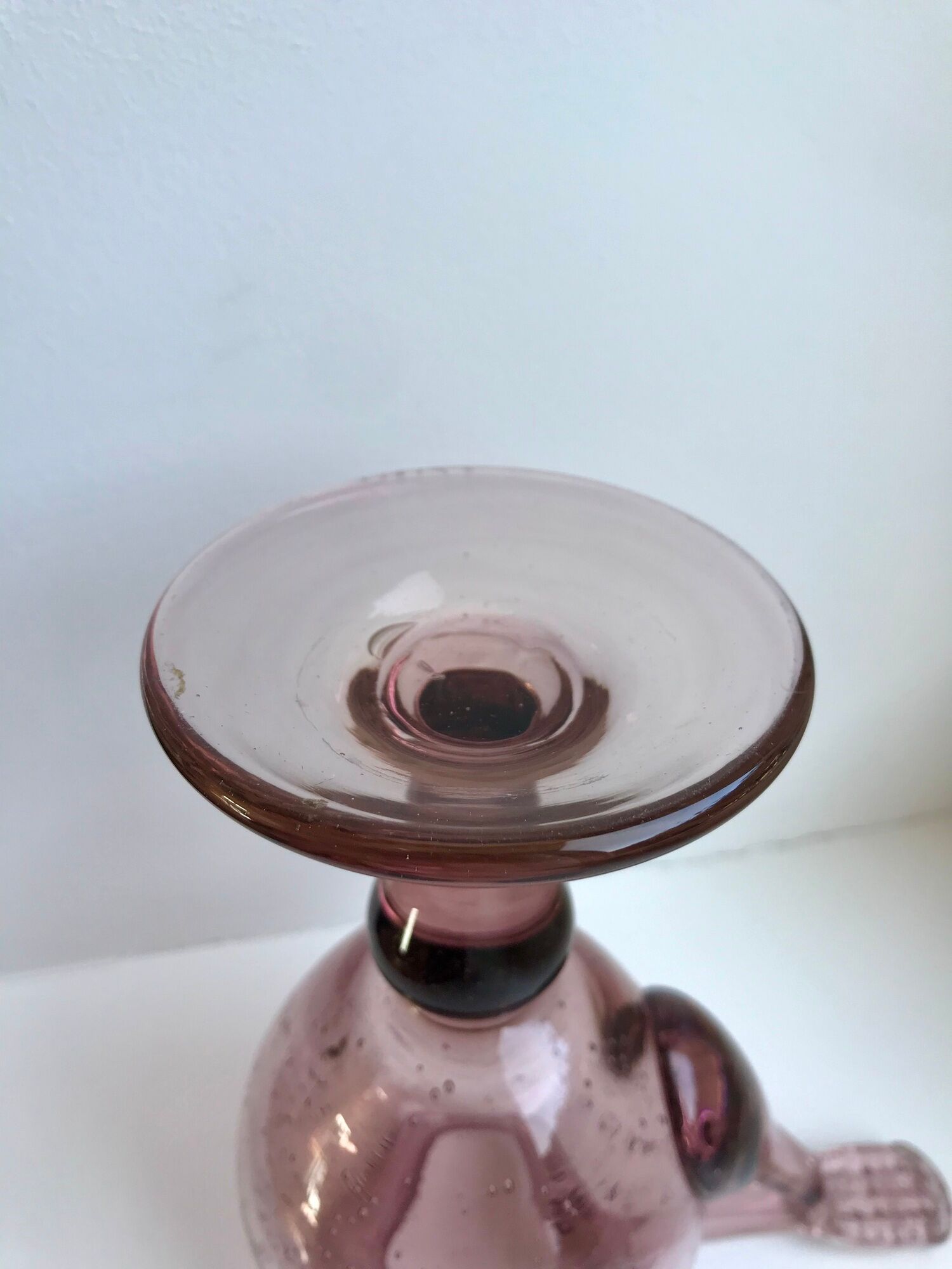 Biot bubble glass candle holder signed purple years 60-70