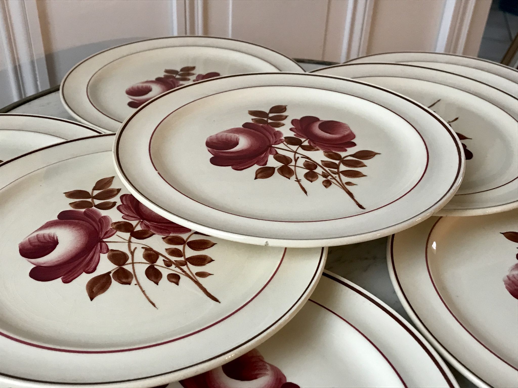 Lot de 8 assiettes plates Moulin des Loups modèle "Roubaix" années 40