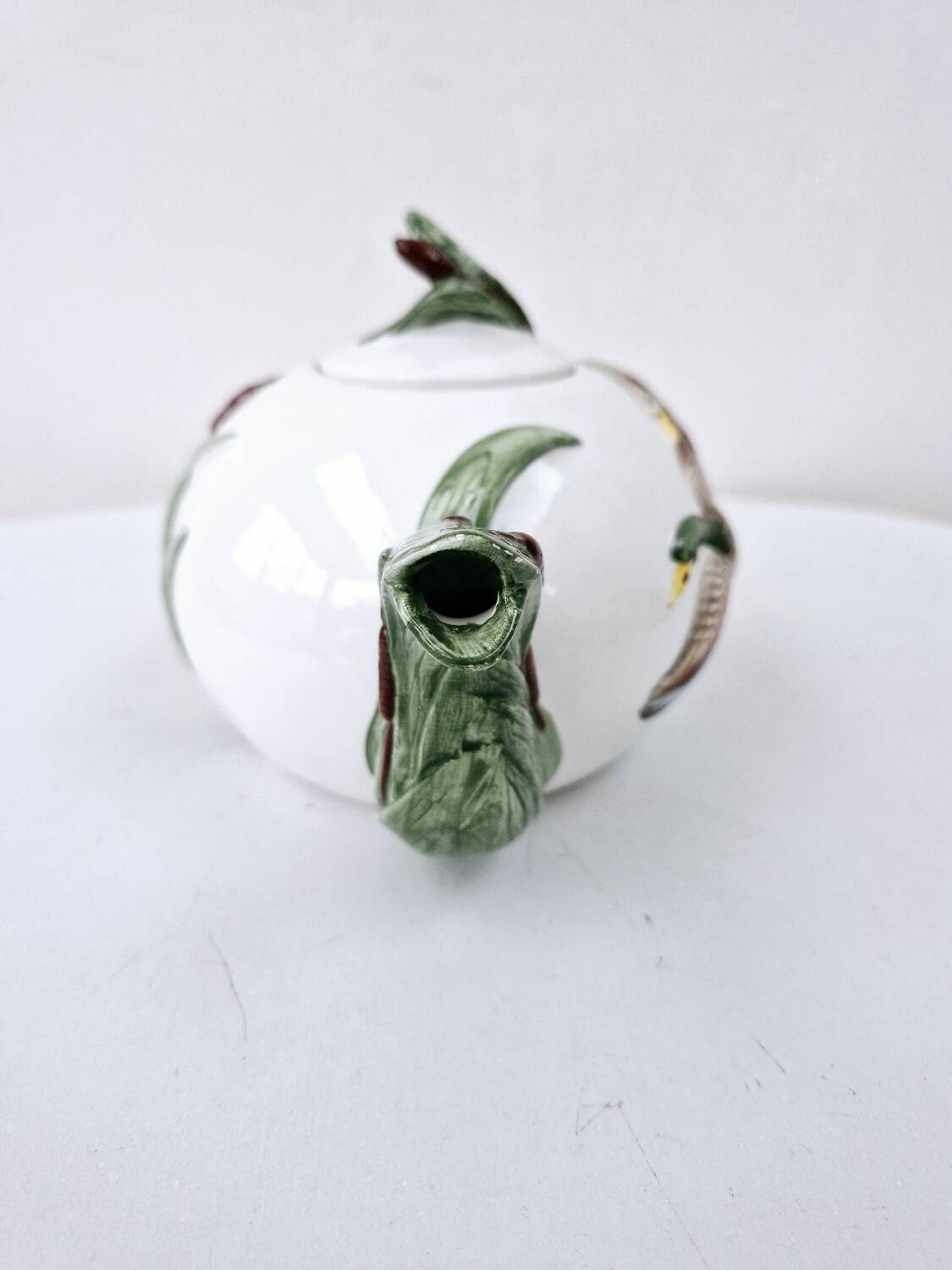 Vintage ceramic tea set barbotine duck reeds hand painted