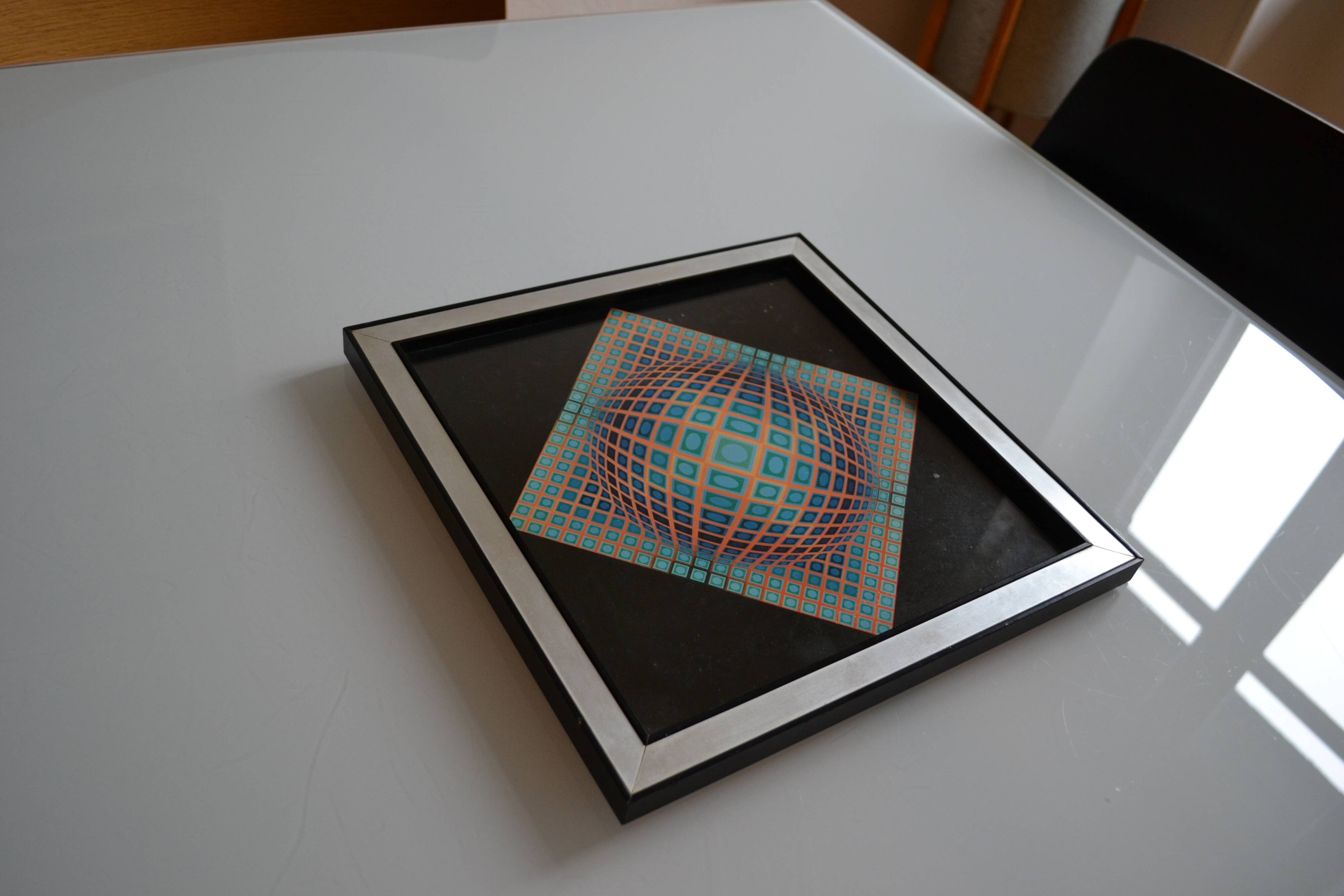 Victor vasarely impression offset annees 70 + cadre alu d'epoque
