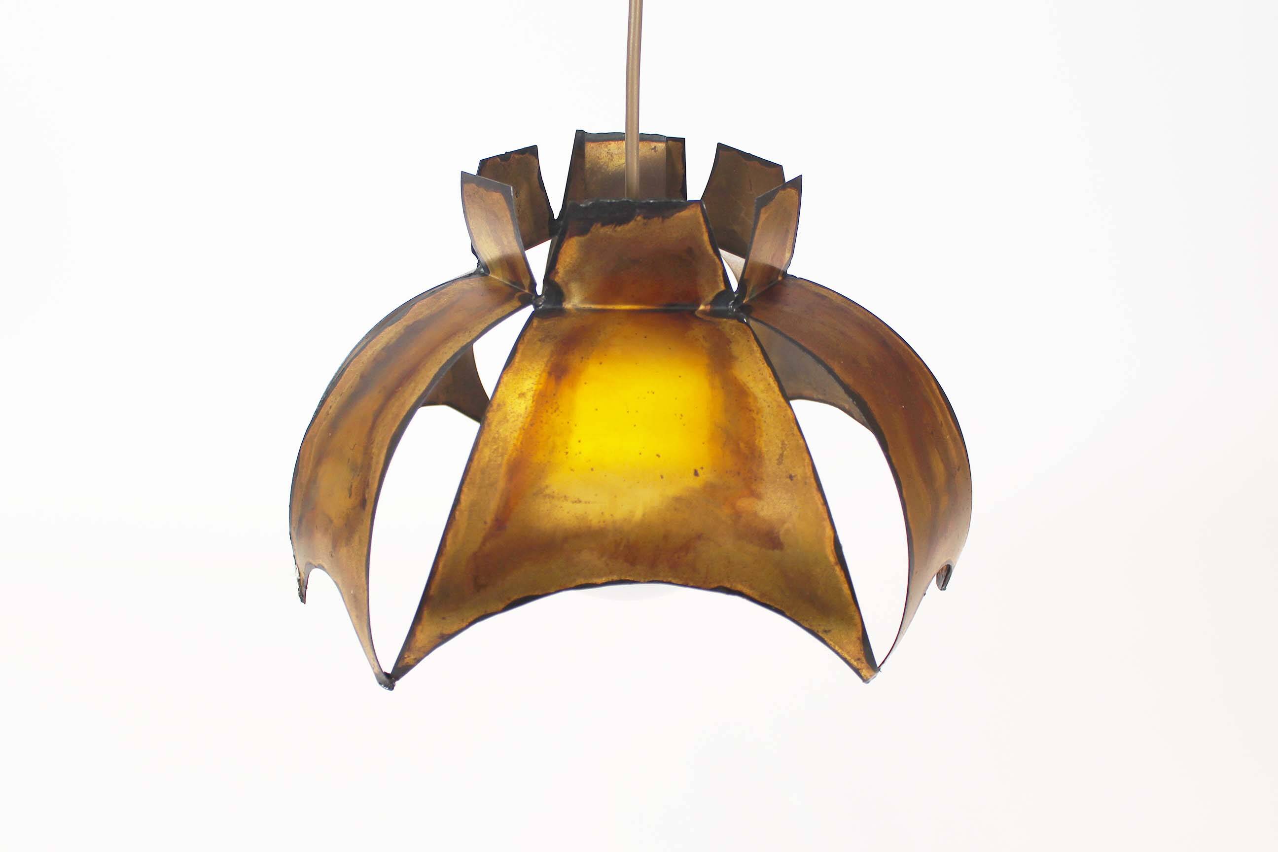 Original Italian torch cut brutalist brass chandelier