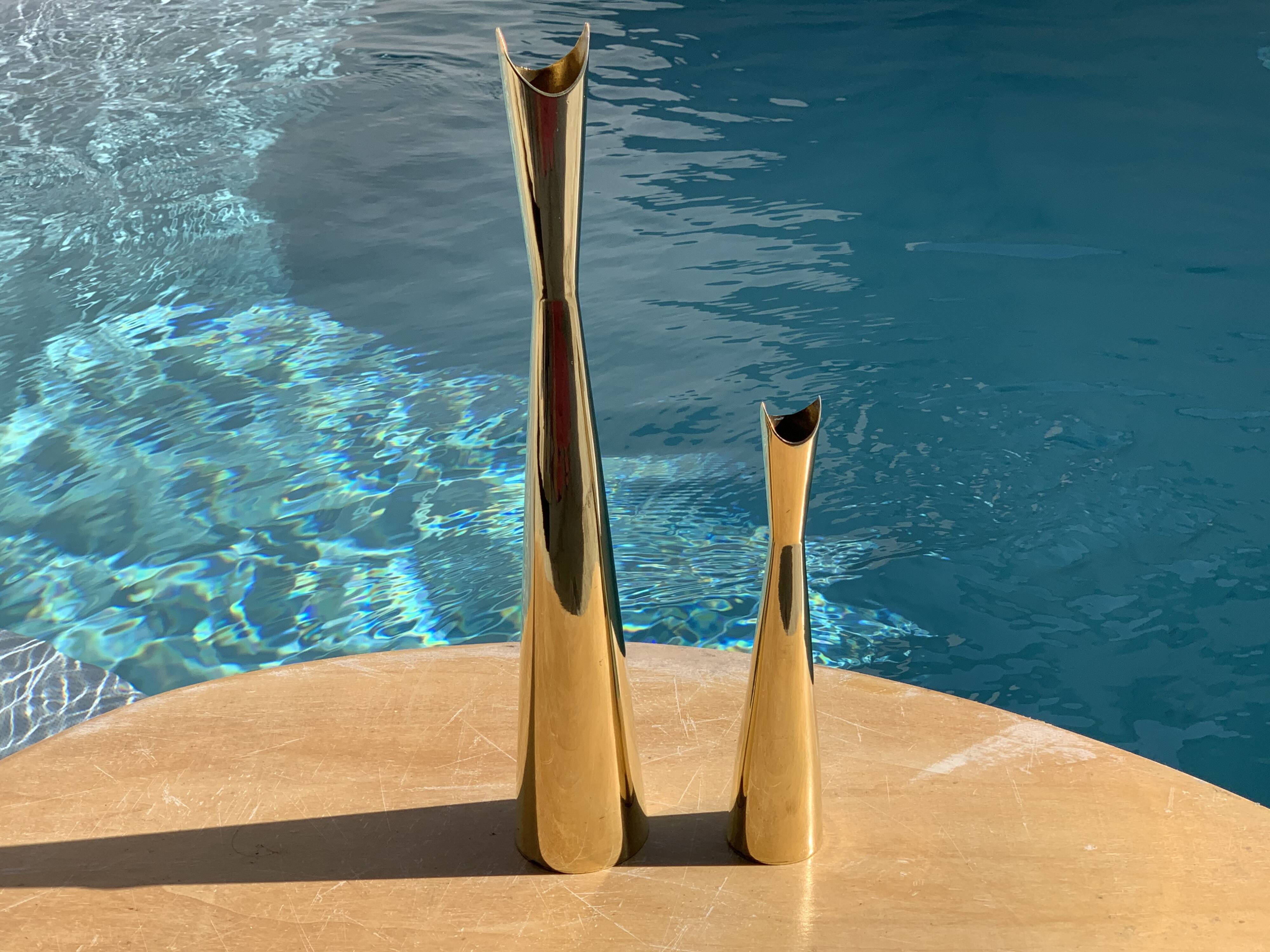 Pair of Lino Sabattini Cardinal brass vases for Christofle