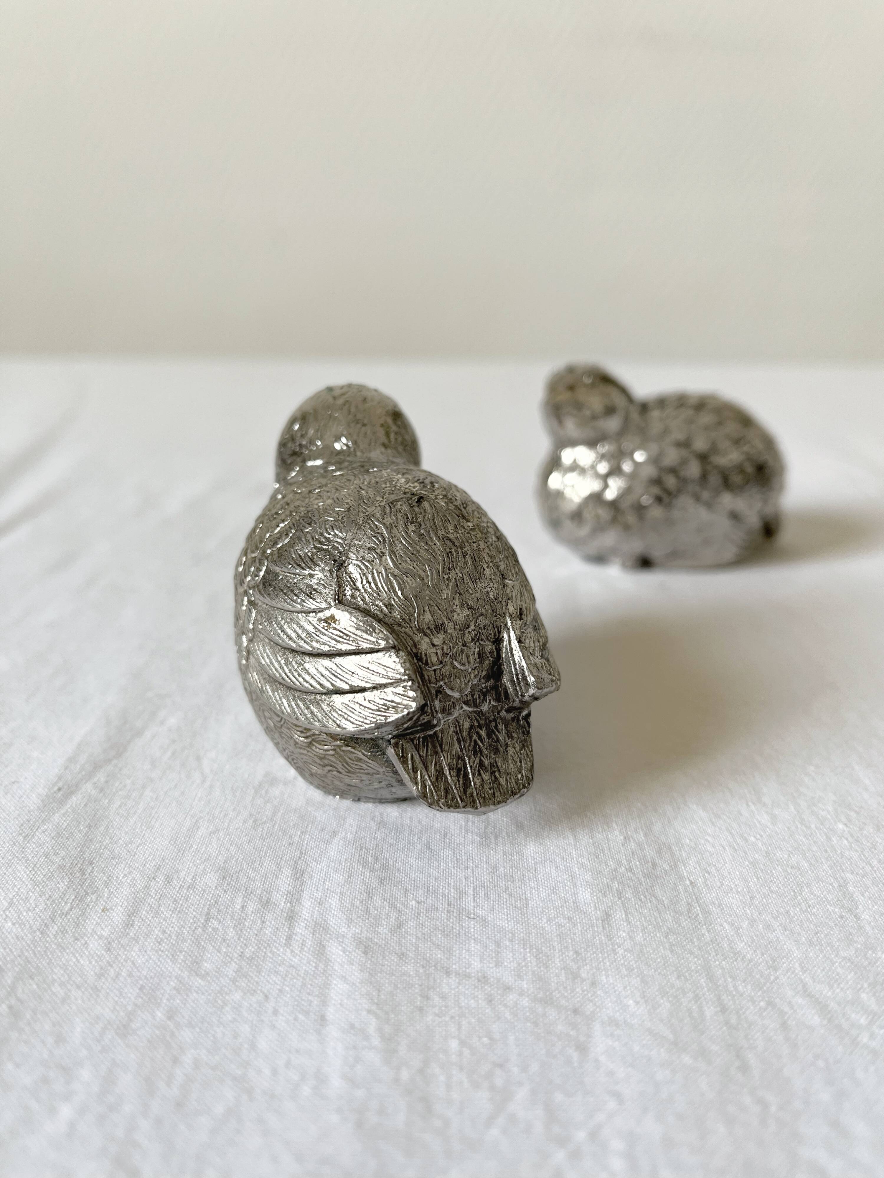 Salière et poivrière en métal argenté oiseaux vintage