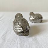 Salière et poivrière en métal argenté oiseaux vintage