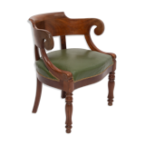 Louis Philippe gondola office chair green leather and wood