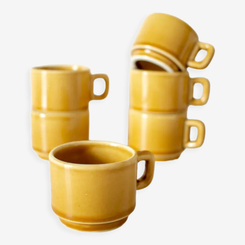 6 ochre yellow coffee cups - bistro style