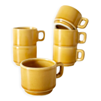 6 tasses à café jaune ocre - style bistrot