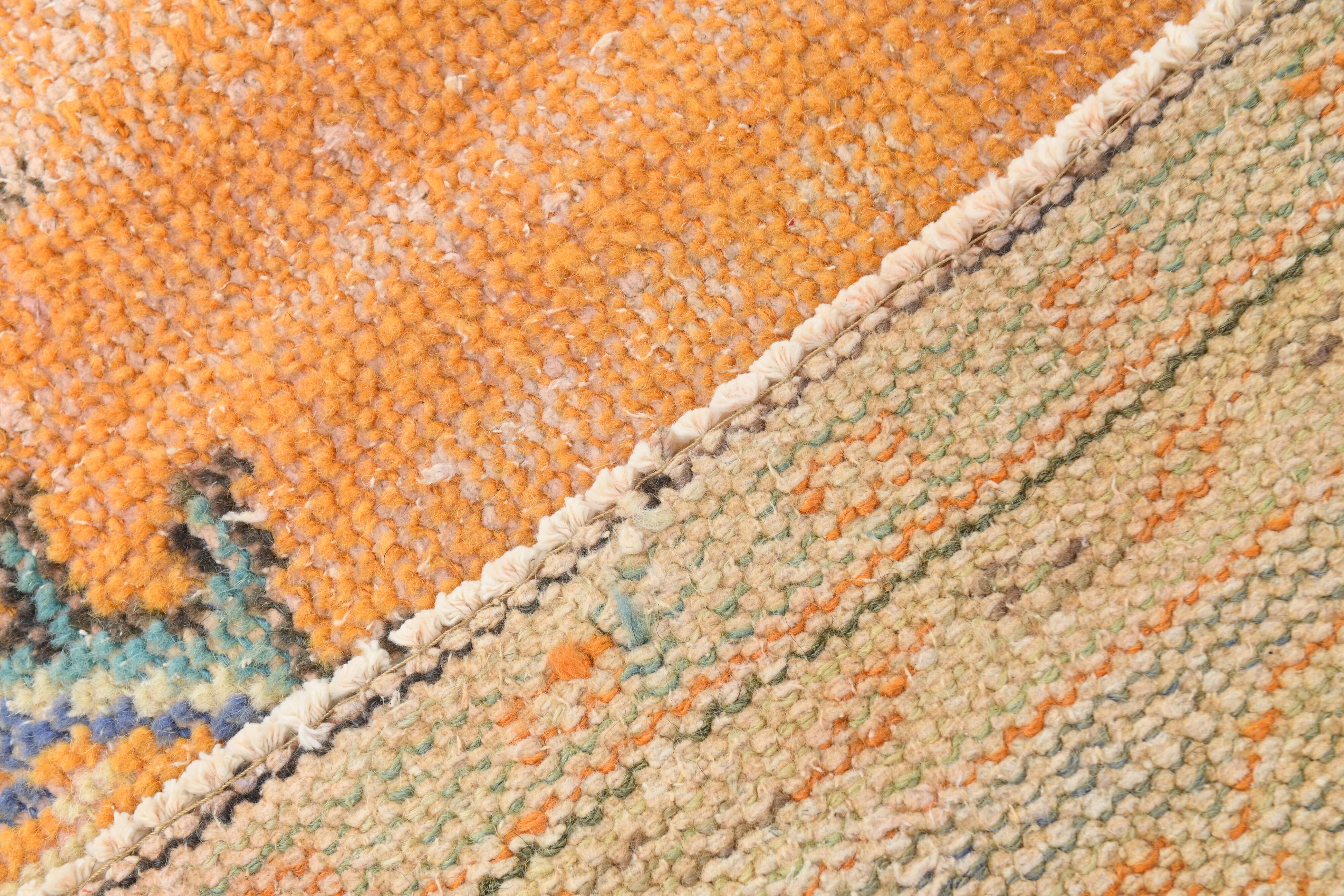 Medallion orange wool rug, beige orange vintage turkish rug 6x10 ft