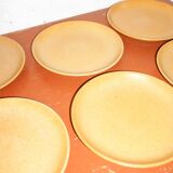 Vintage grès speckled  stoneware dinner plates * set of 6 * minimal mid-century tableware * 24.5 cm