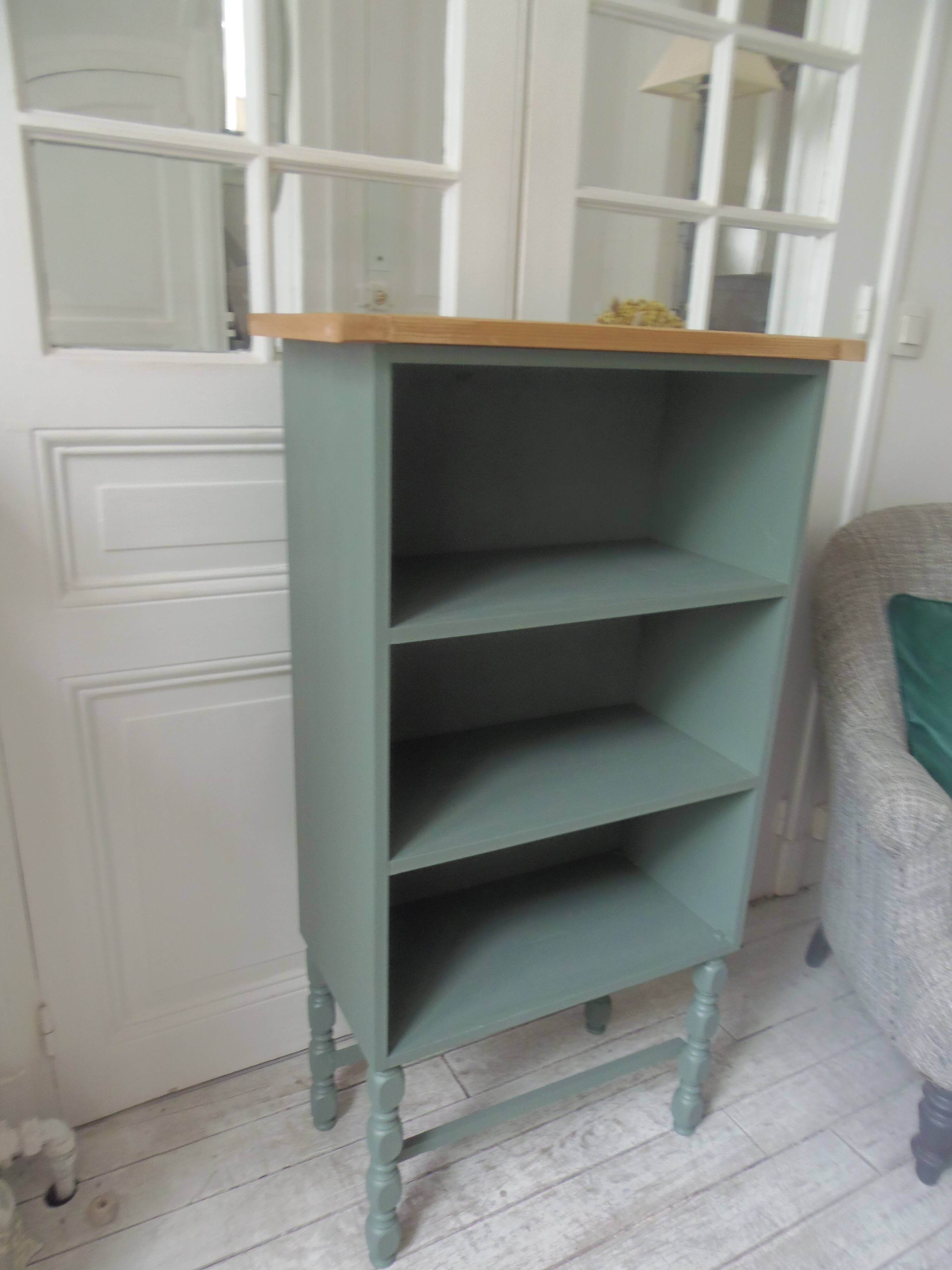 Small vintage bookcase enhanced in smoky green