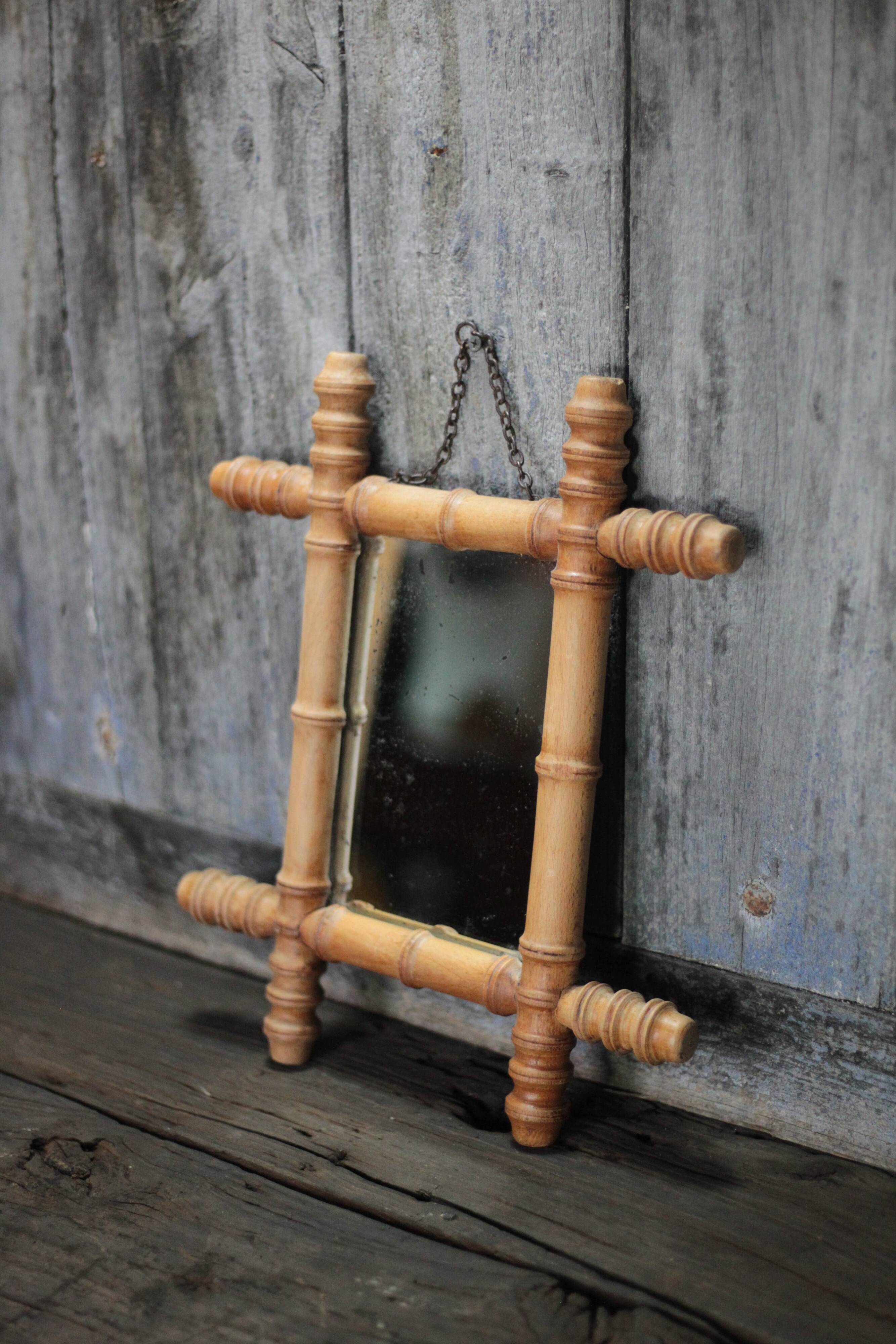 Wooden bamboo imitation mirror, antique mirror, hanging mirror