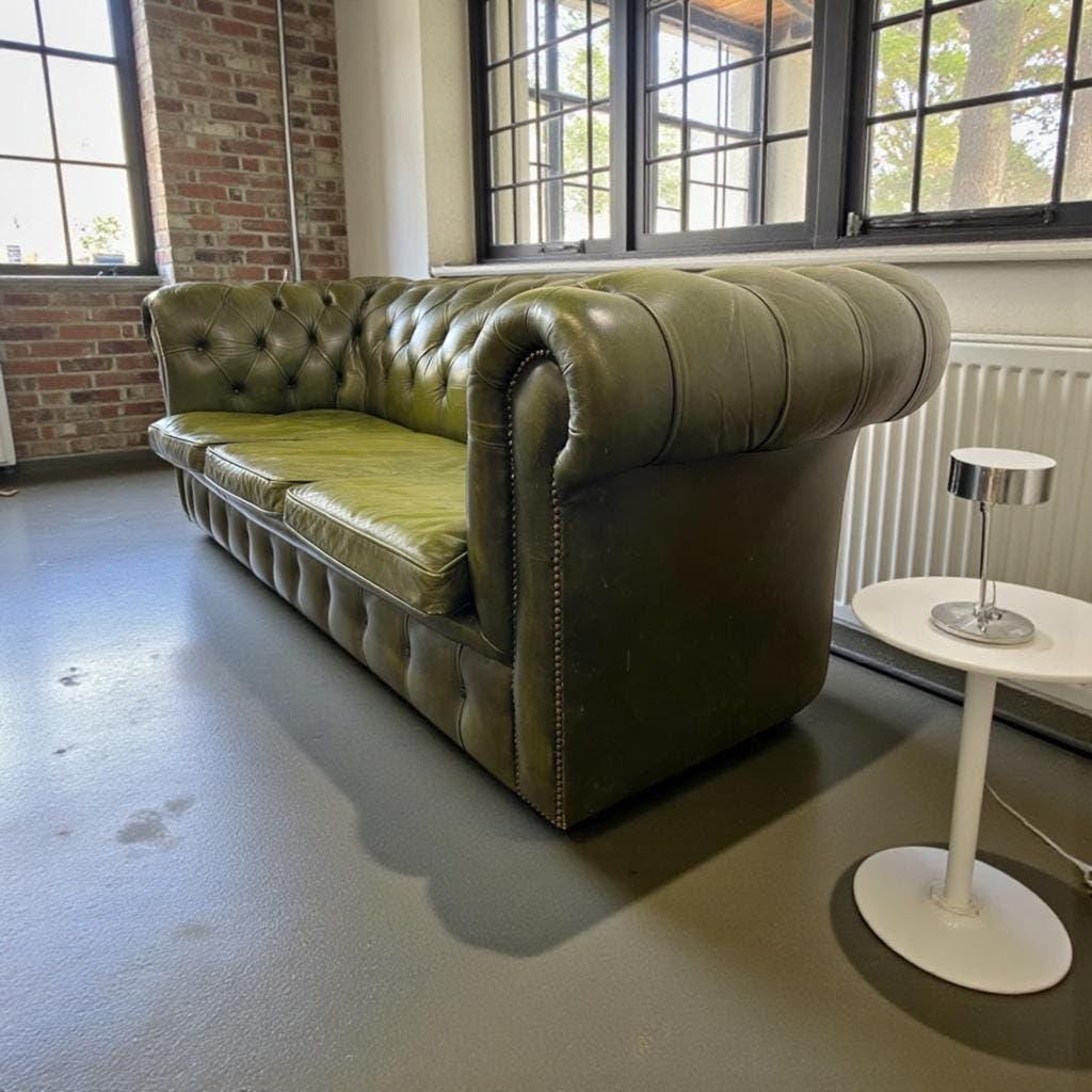 Antique green leather Chesterfield / sofa / couch
