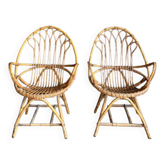 Pair of rattan armchairs