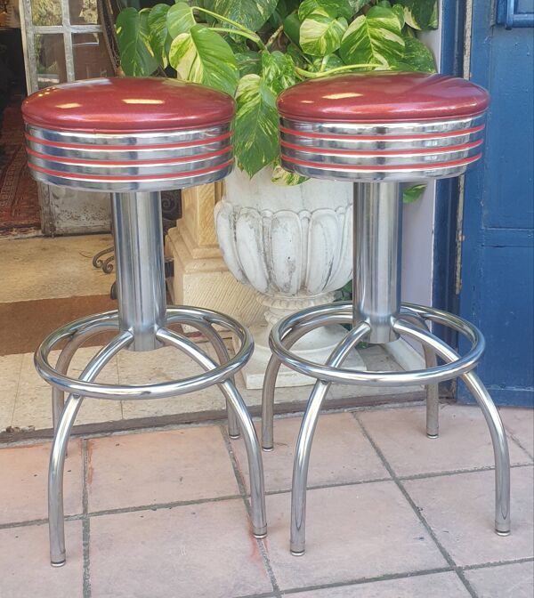 Paire de tabouret vintage fer et simili