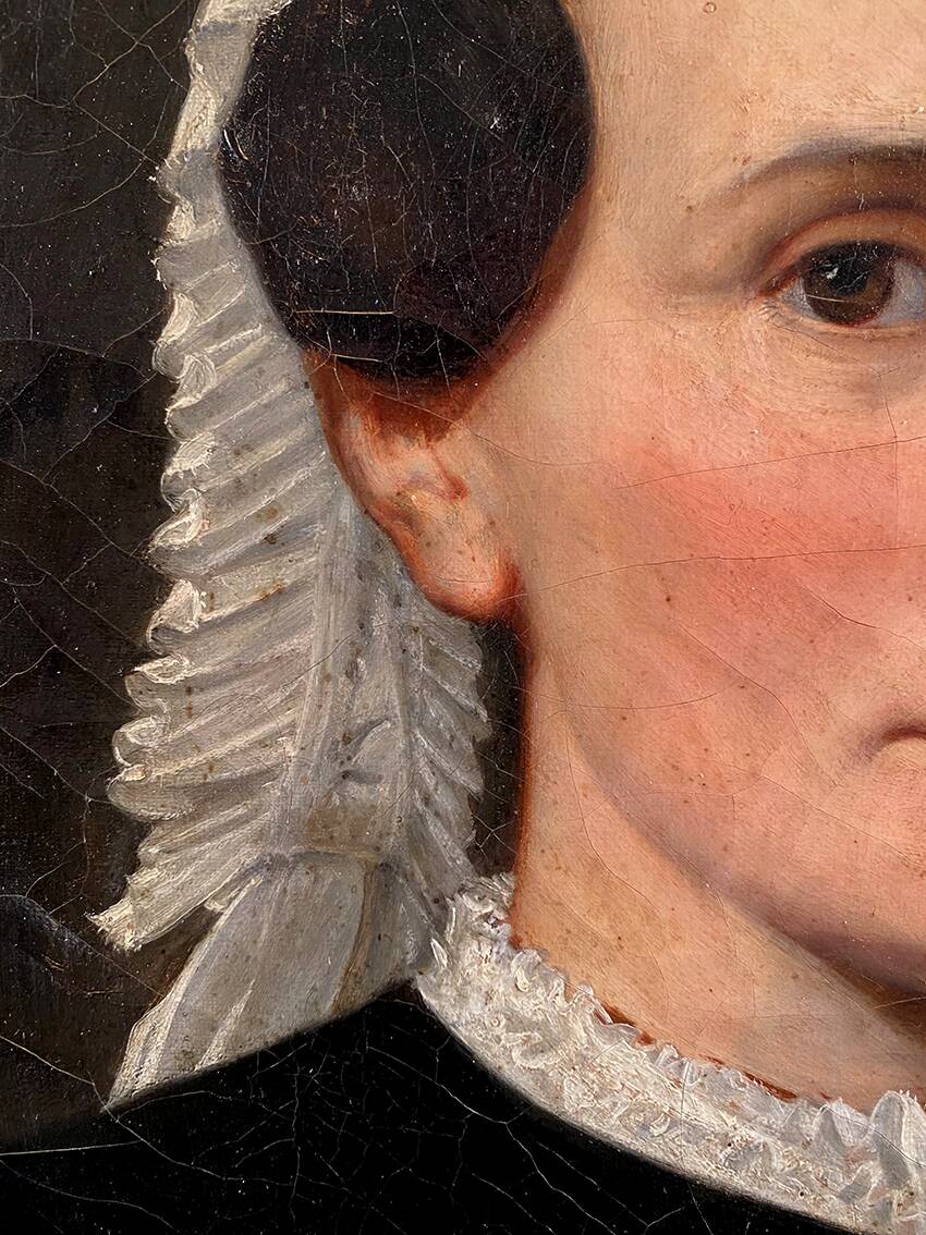 “Portrait of a woman in a black dress”, oil on canvas early 20th century