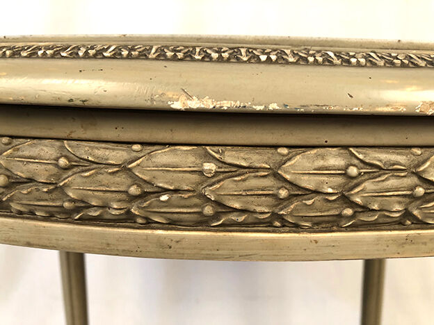 Louis XVI style oval pedestal table in grey lacquered wood