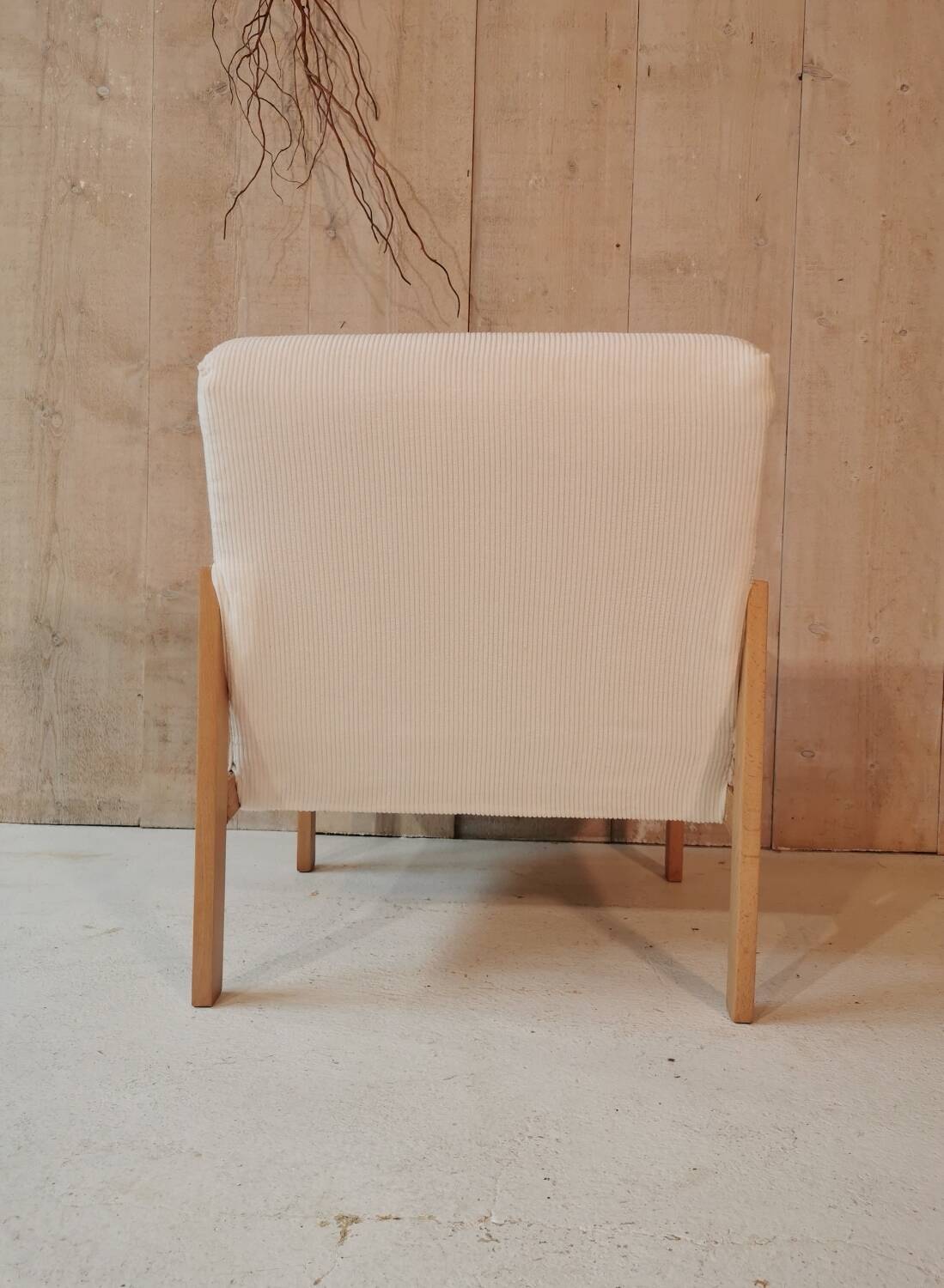Fauteuil velours ivoire