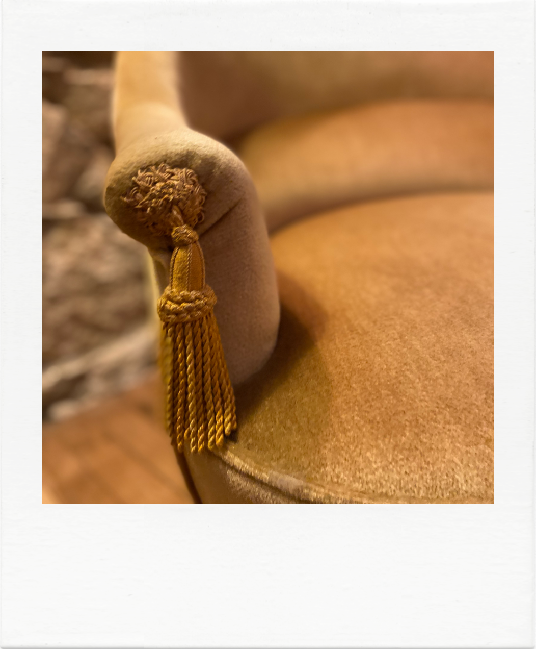 Mustard yellow velvet toad chair, excellent condition