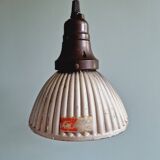 Set of 3 industrial mercury glass pendant lights, GAL (France), 1930s