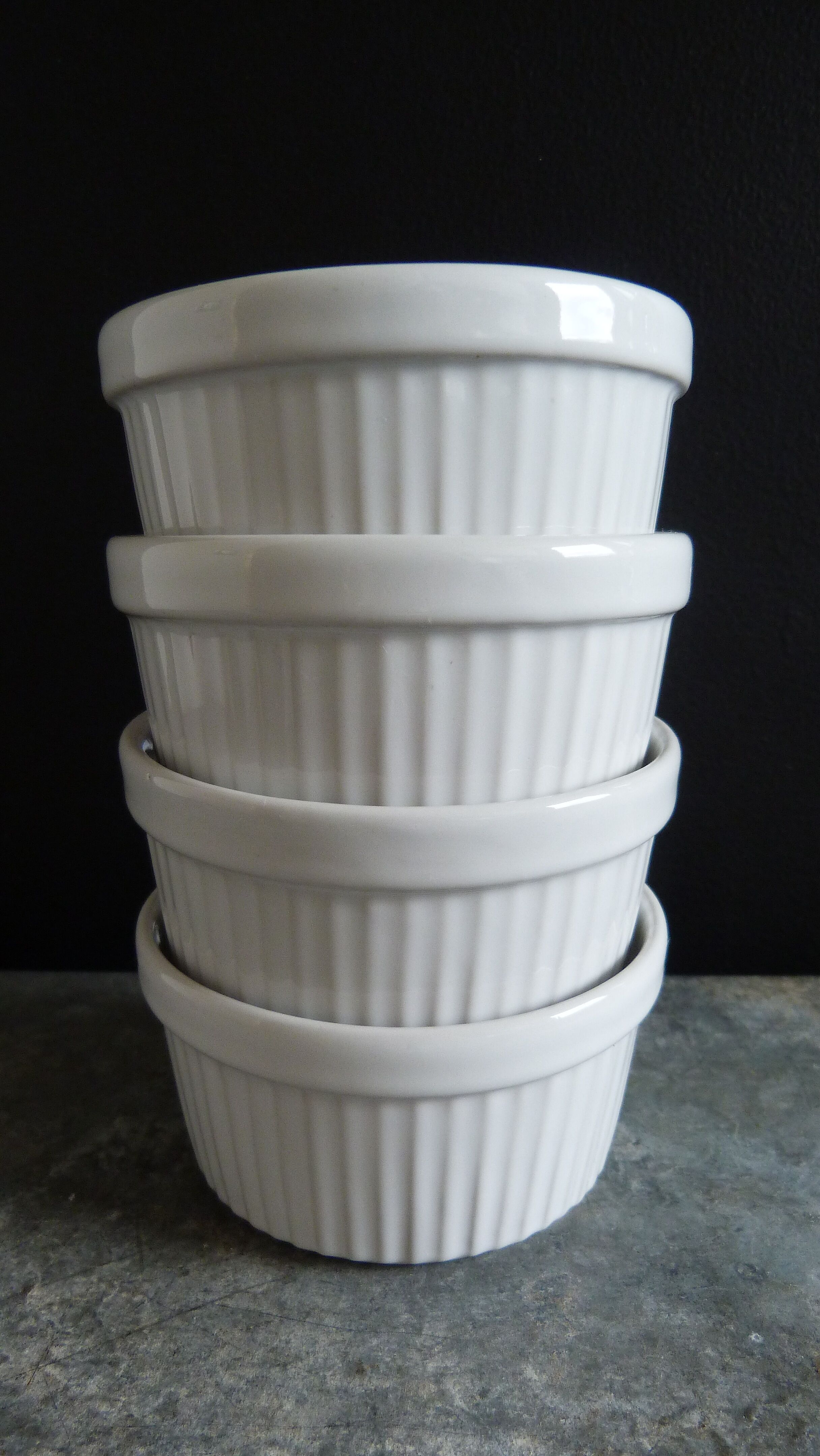 4 vintage ramekins in white ceramic