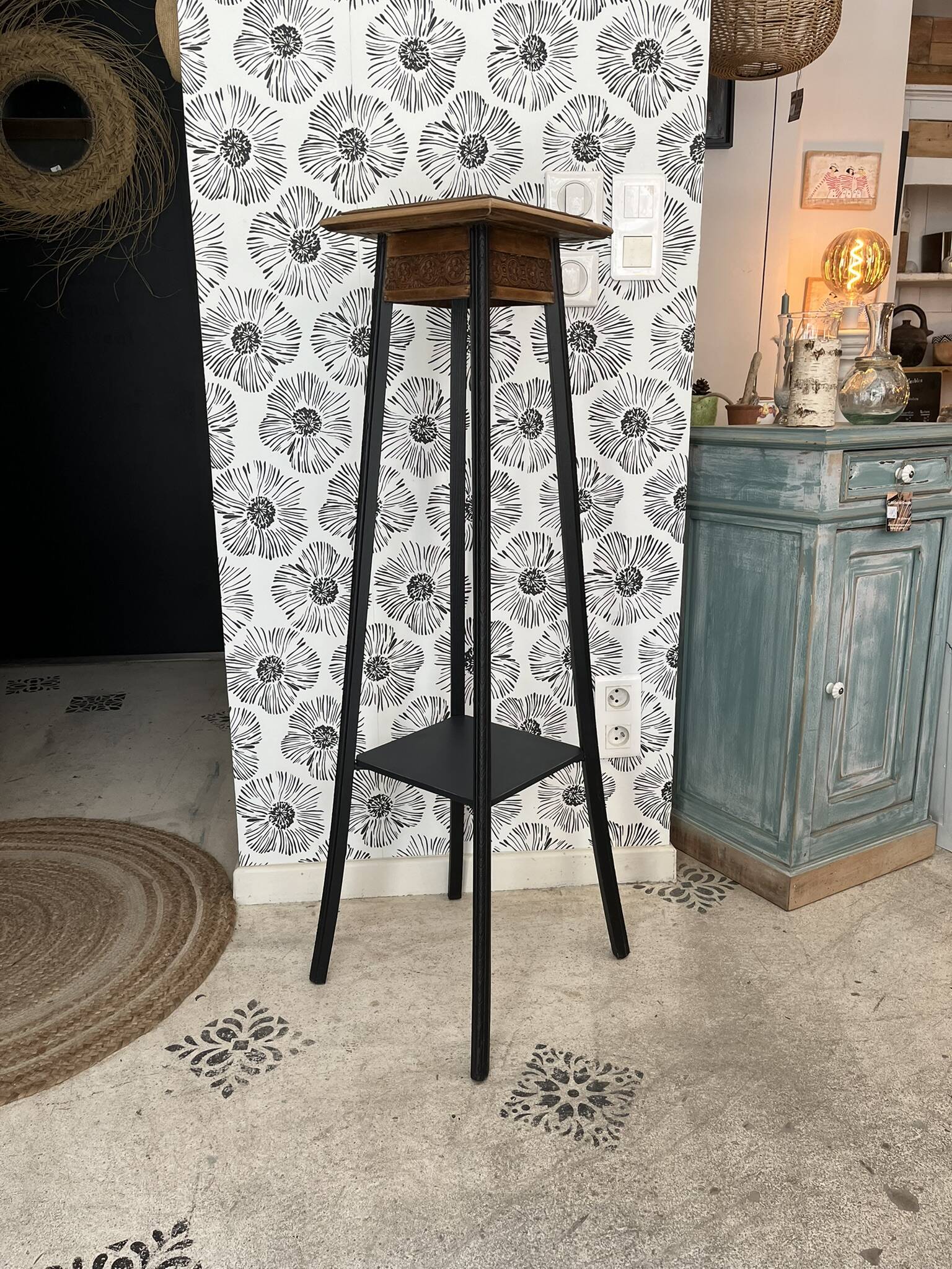 Wood and marble stool