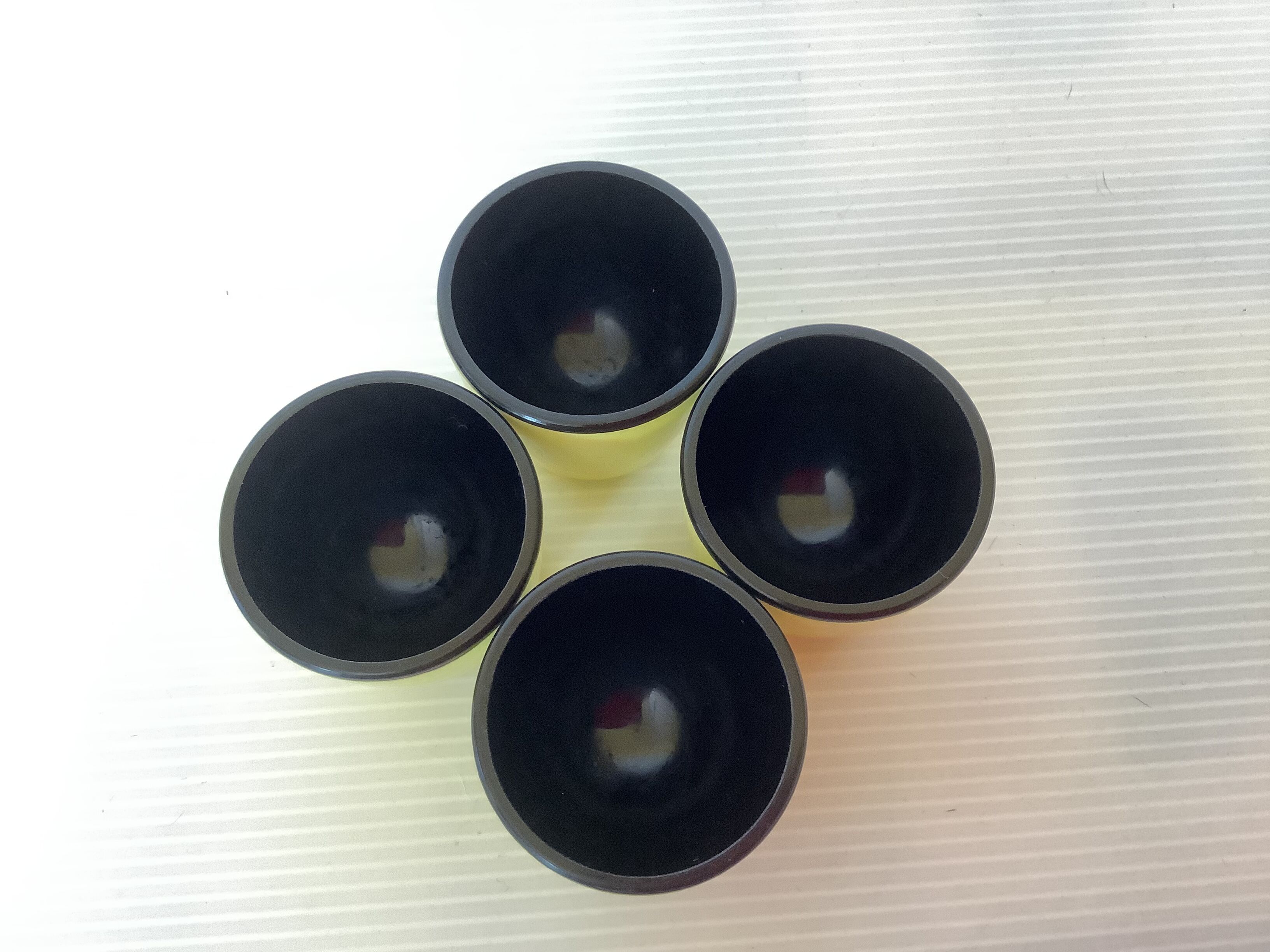4 old eggcups yellow and black Emsa