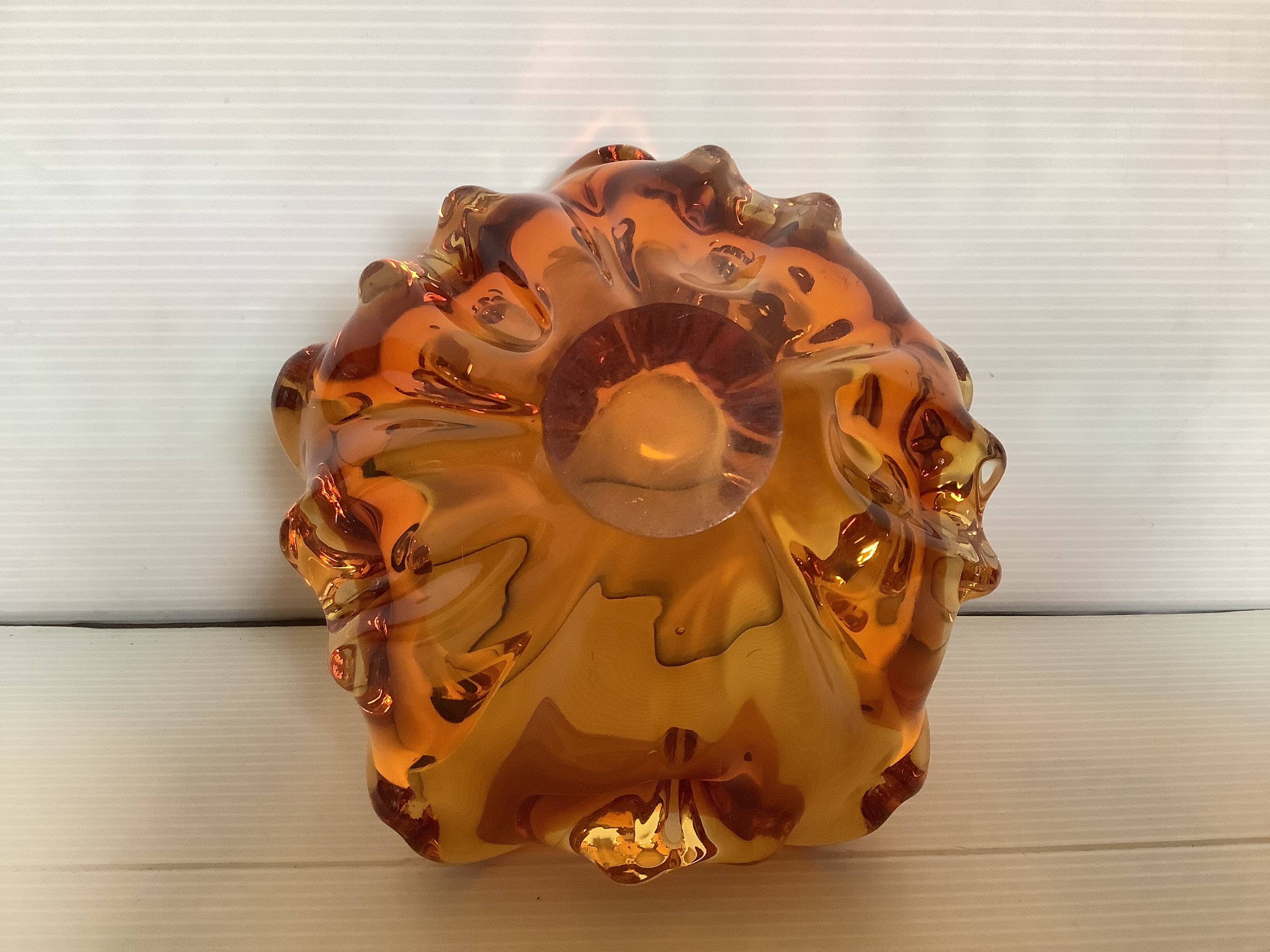 Yellow Murano style ashtray pocket tray