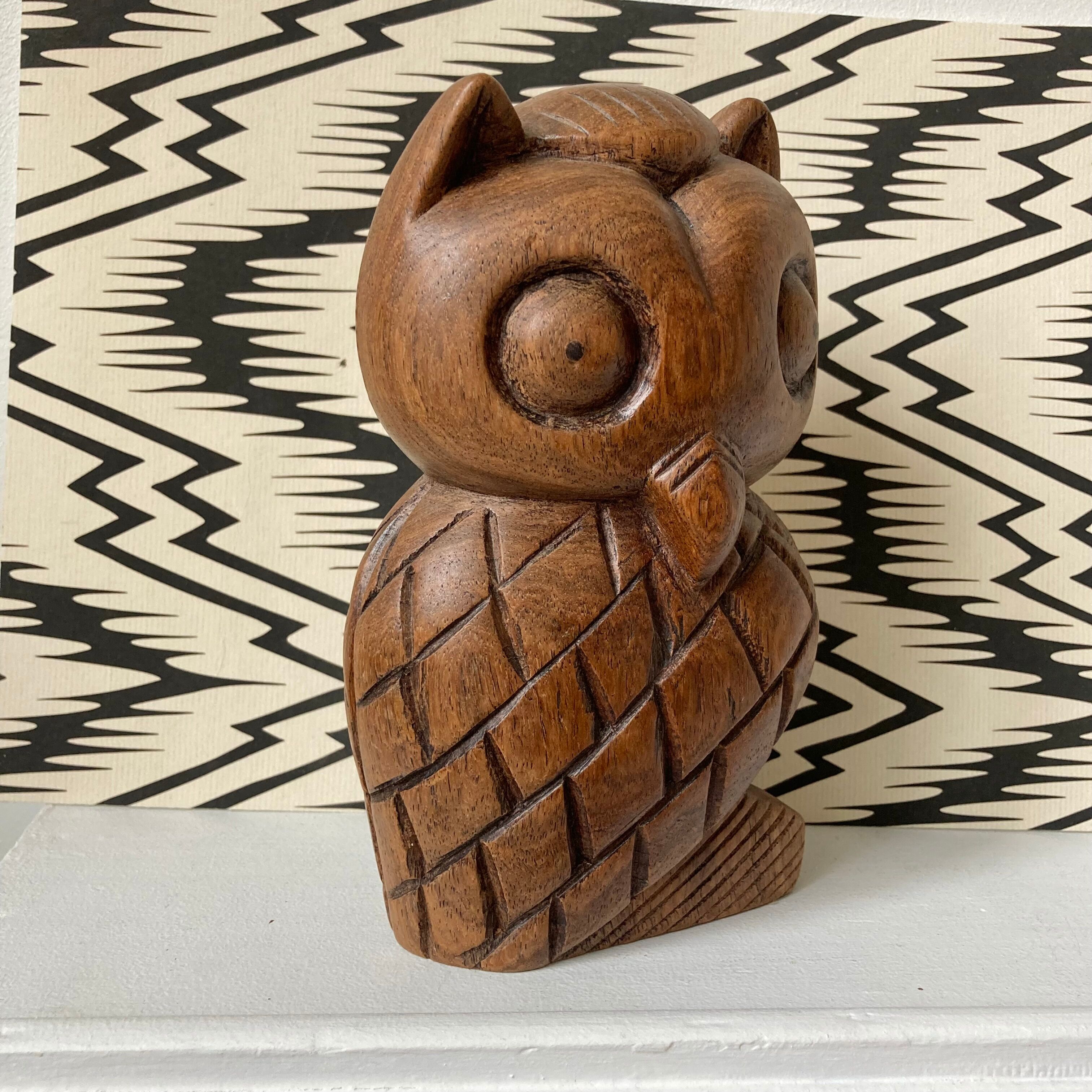 Owl in carved wood