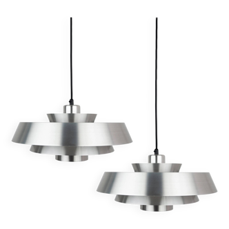 Pair of 2 Danish vintage Nova pendant lamps by Jo Hammerborg, Fog og Morup