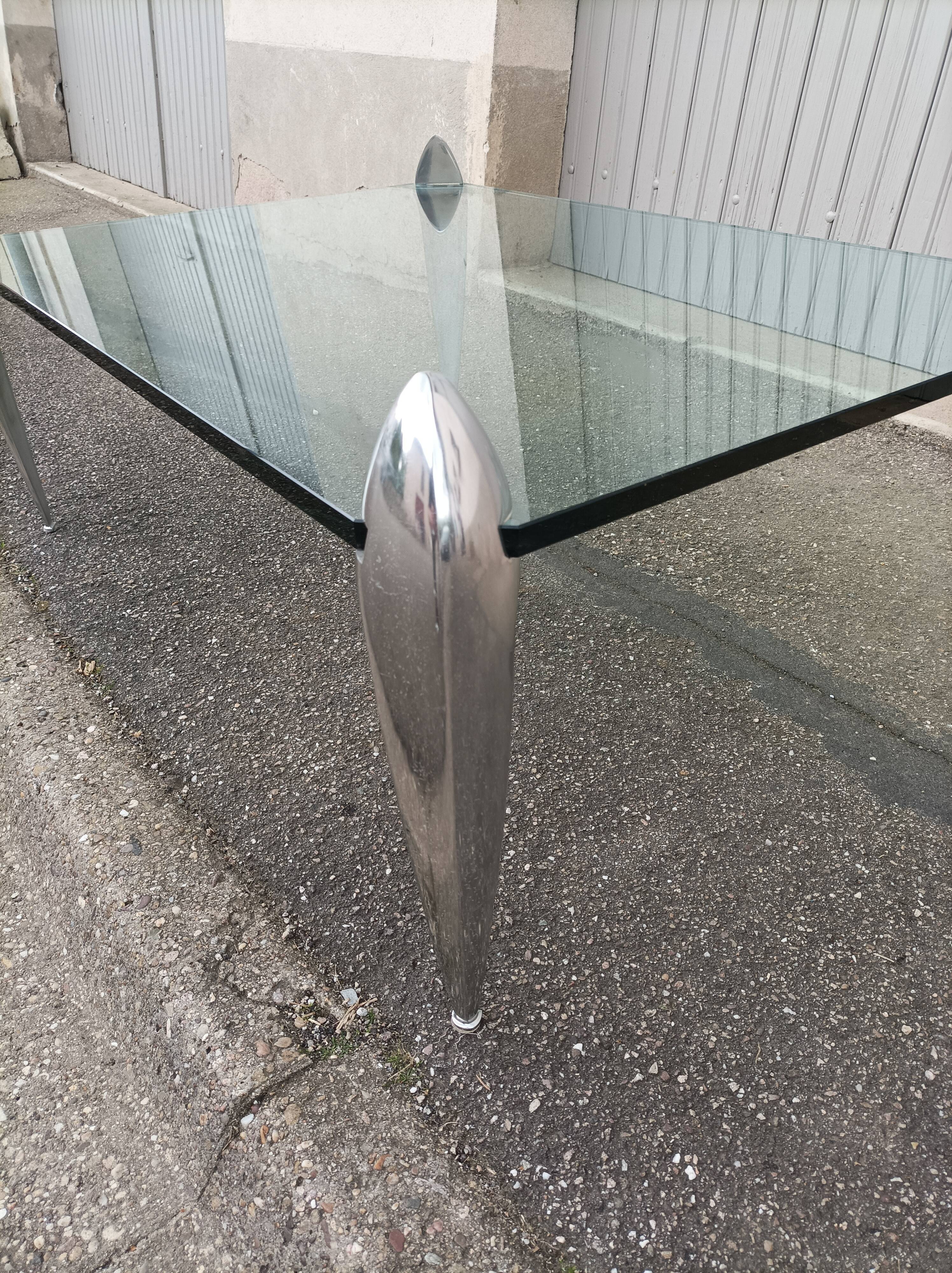 Vintage coffee table glass slab and chrome