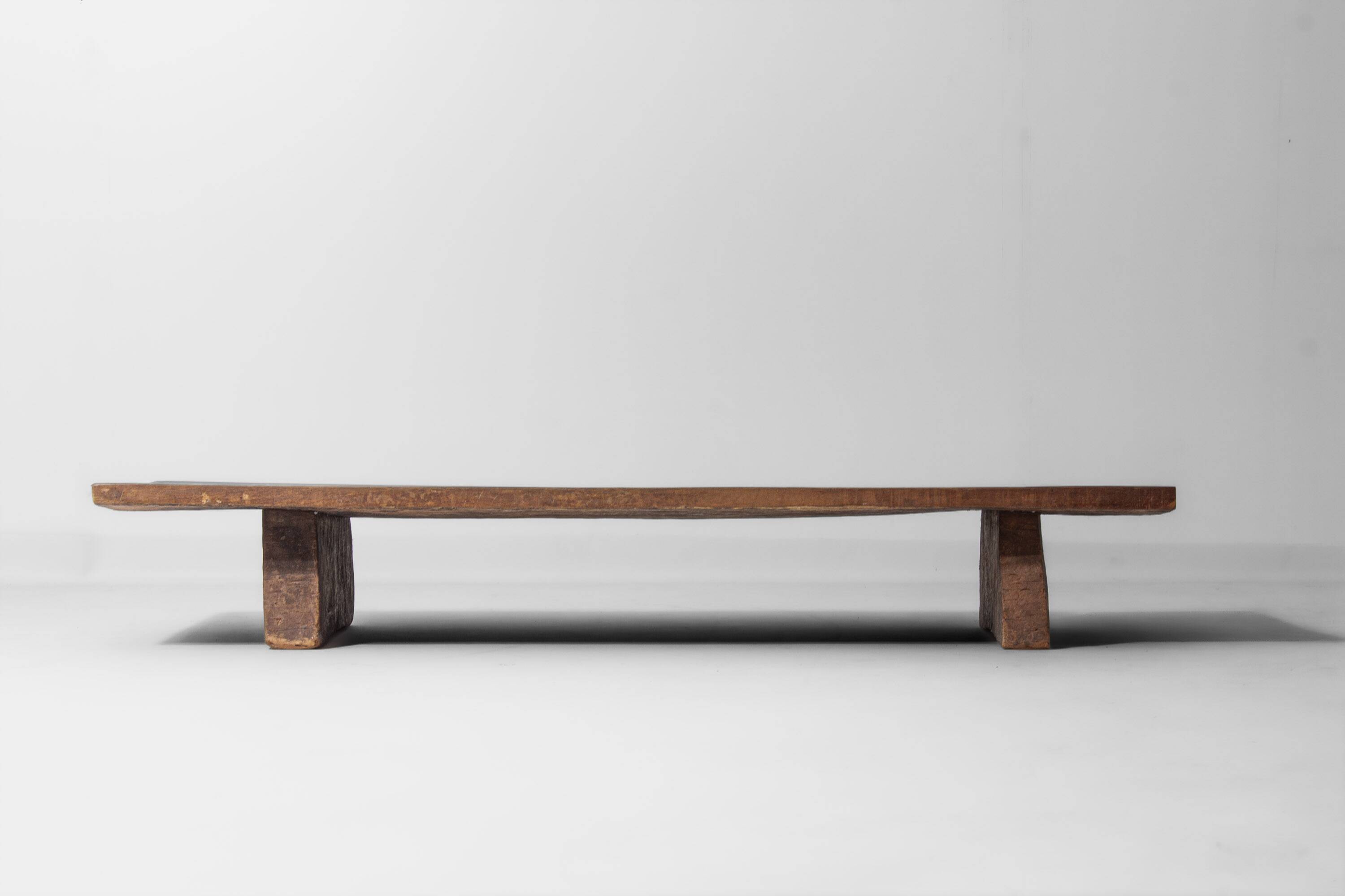 Rustic wabi sabi brutalist coffee table from solid wood, 1900s France