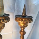 Pair of ancient carved gilded wood candlesticks - 18th century